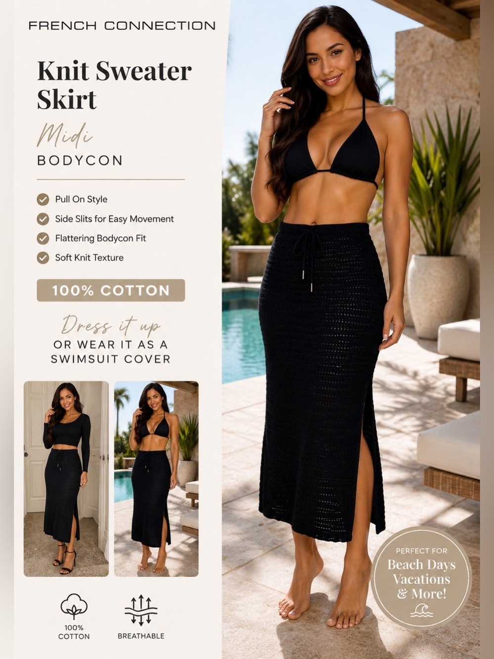 French Connection Black
Crochet Knit Midi Column Skirt
New with Tags Size XS